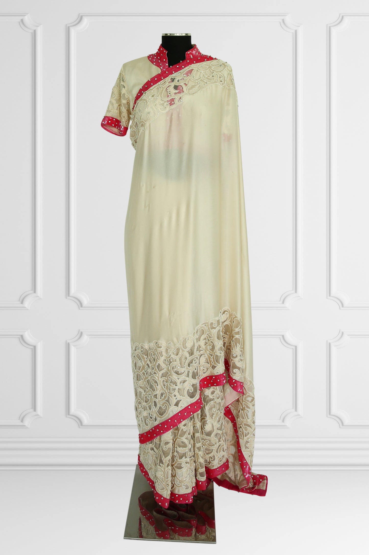 Ethereal Cream & Pink Embroidered Saree