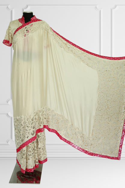 Ethereal Cream & Pink Embroidered Saree