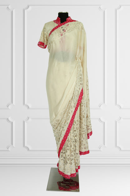 Ethereal Cream & Pink Embroidered Saree