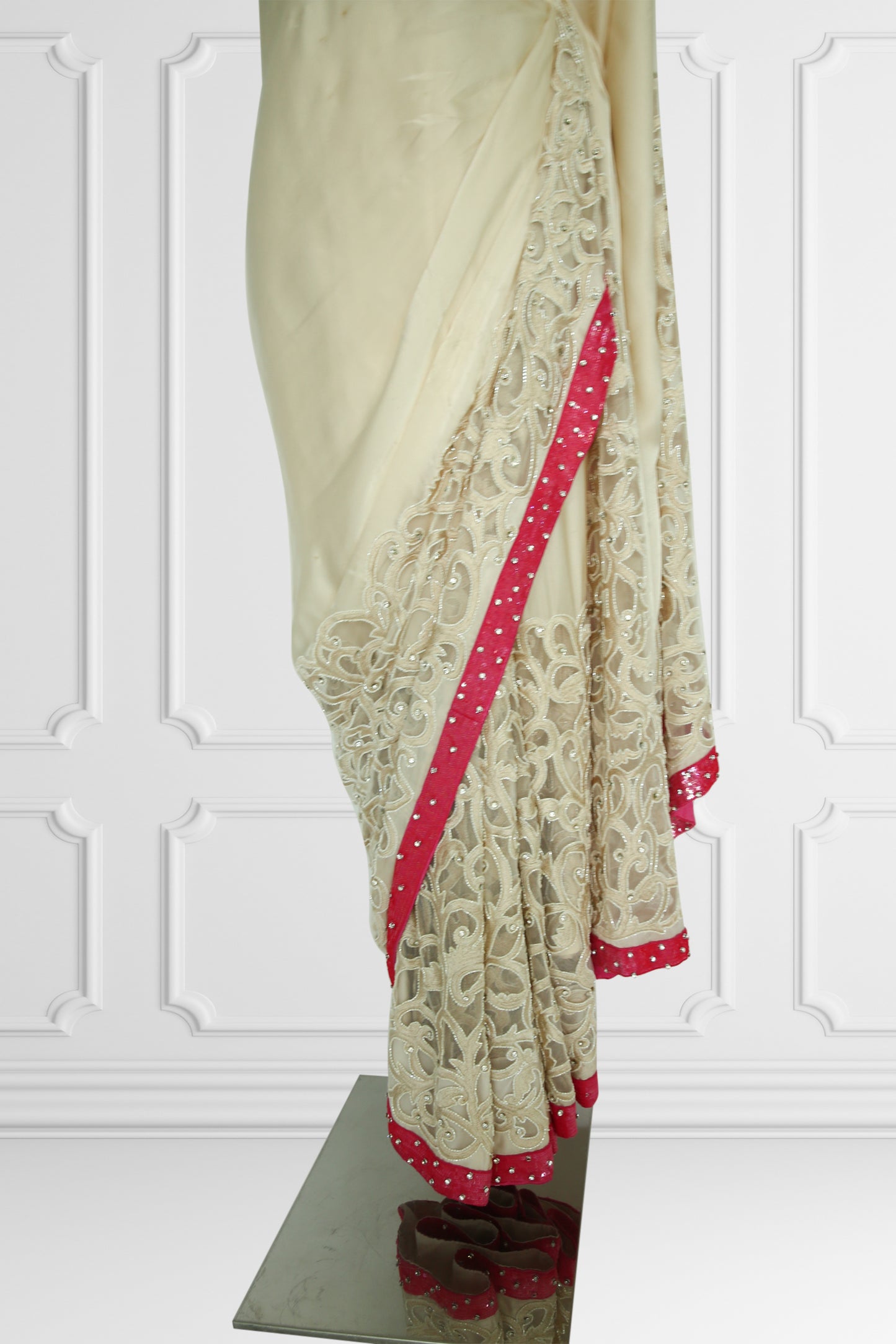 Ethereal Cream & Pink Embroidered Saree