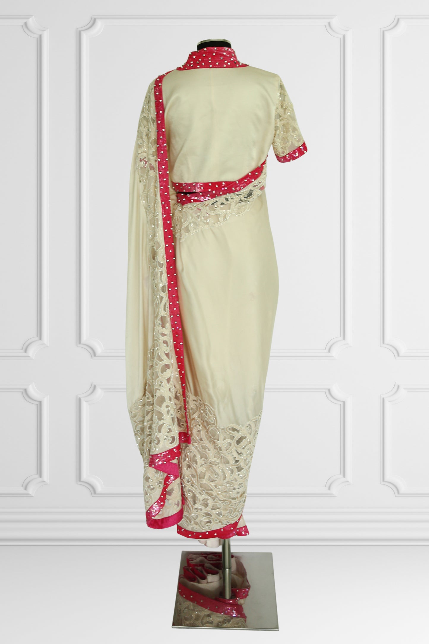 Ethereal Cream & Pink Embroidered Saree