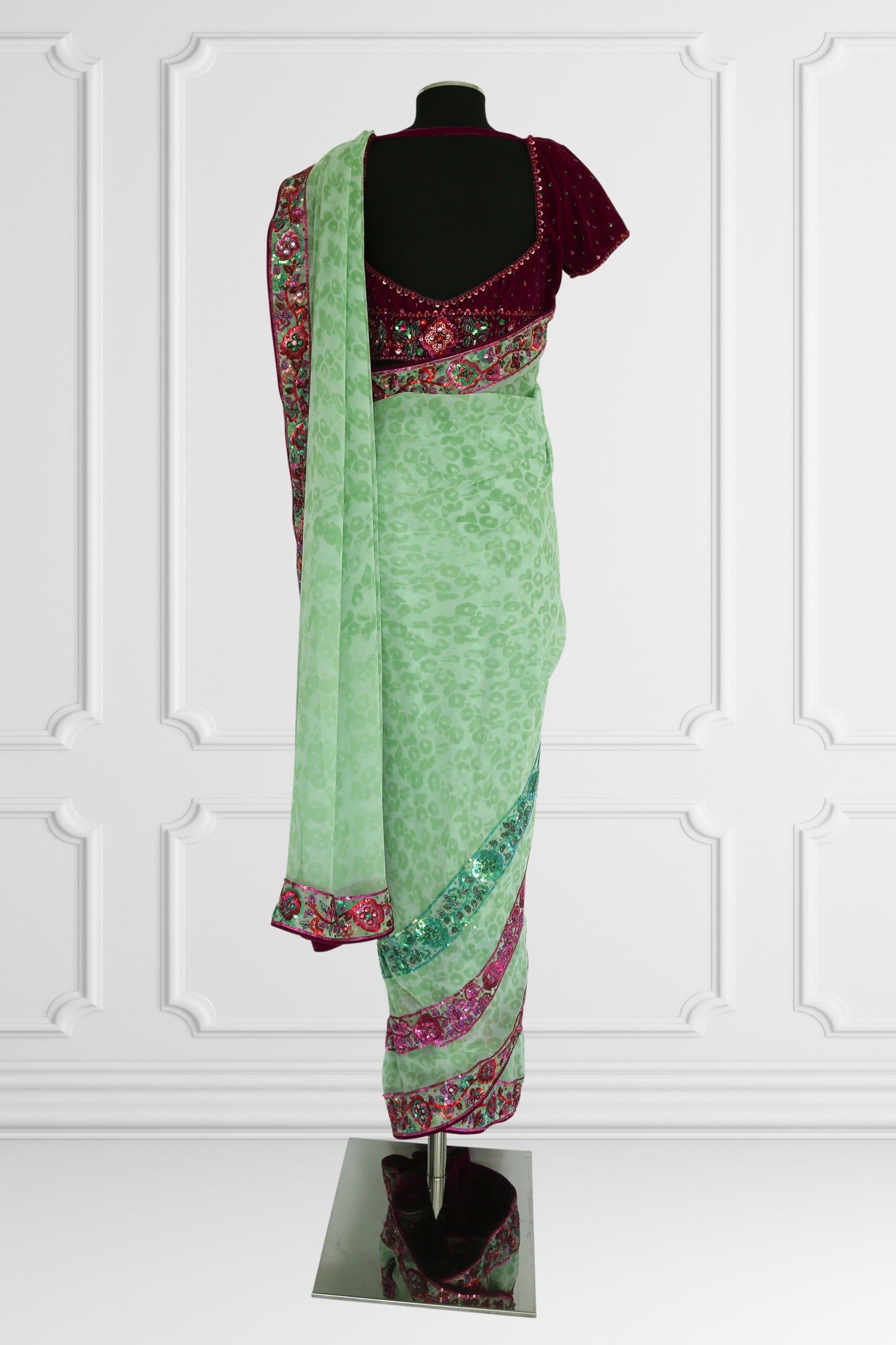 Mint & Maroon Embroidered Saree