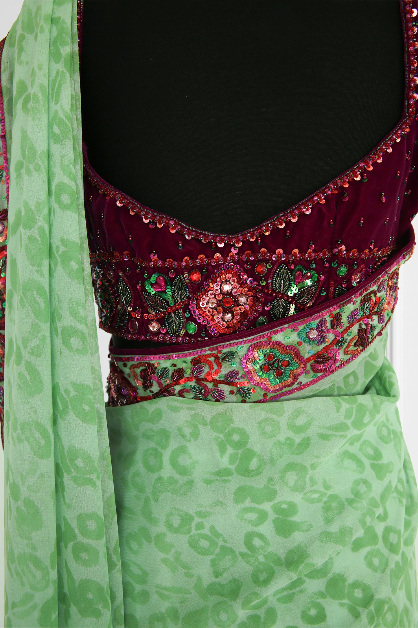 Mint & Maroon Embroidered Saree