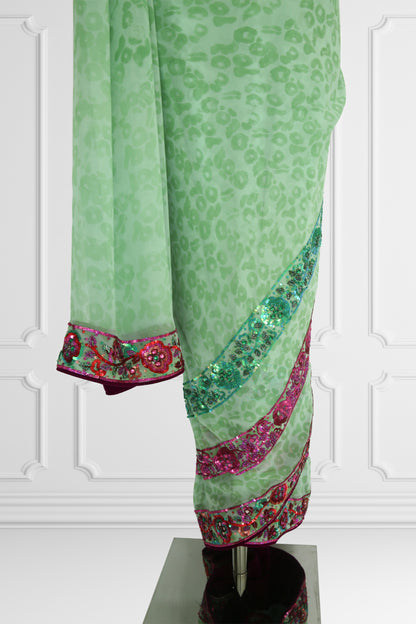 Mint & Maroon Embroidered Saree