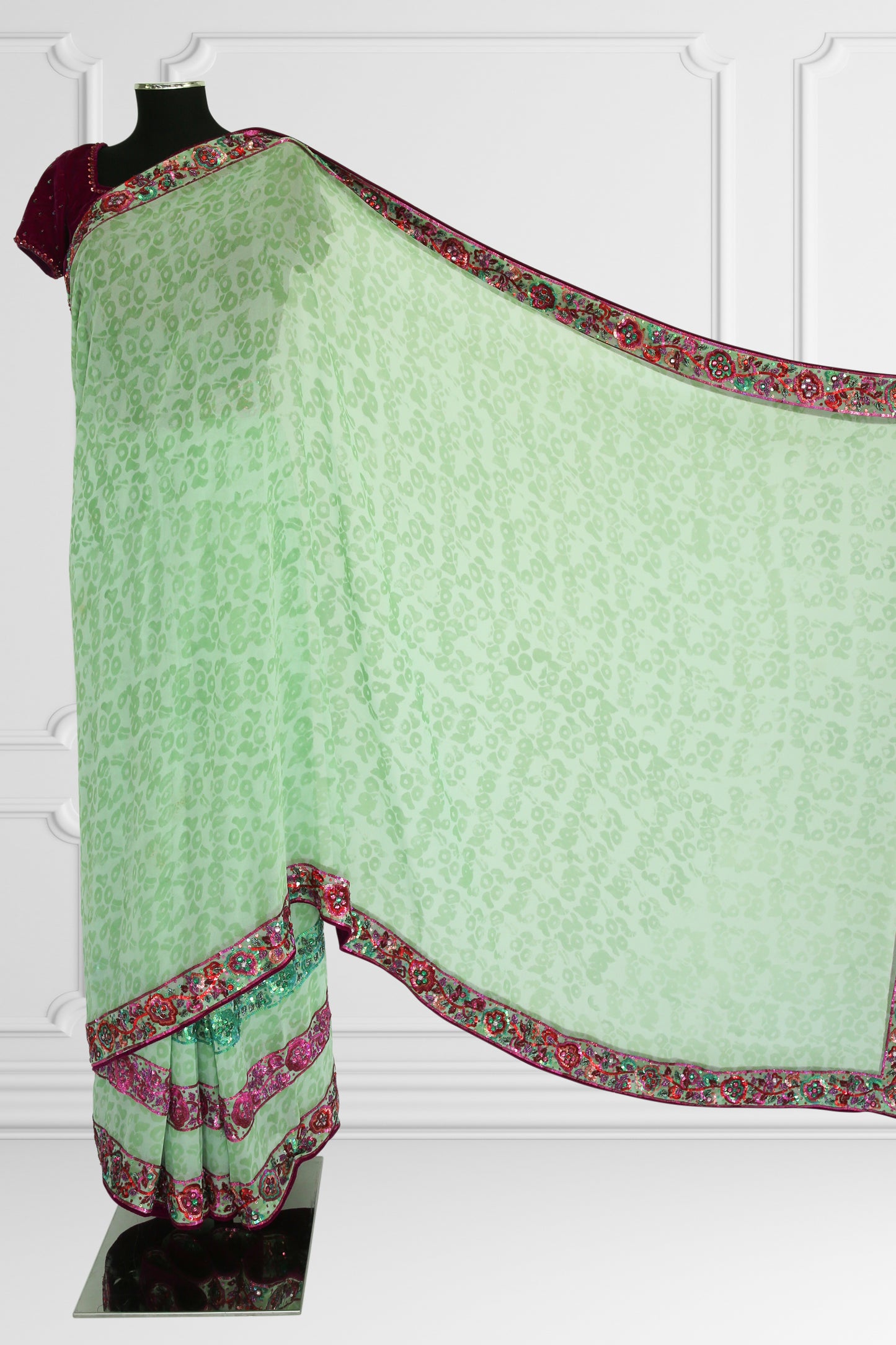 Mint & Maroon Embroidered Saree