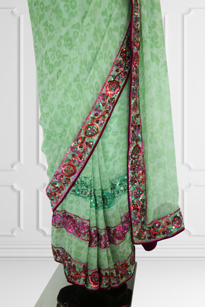 Mint & Maroon Embroidered Saree