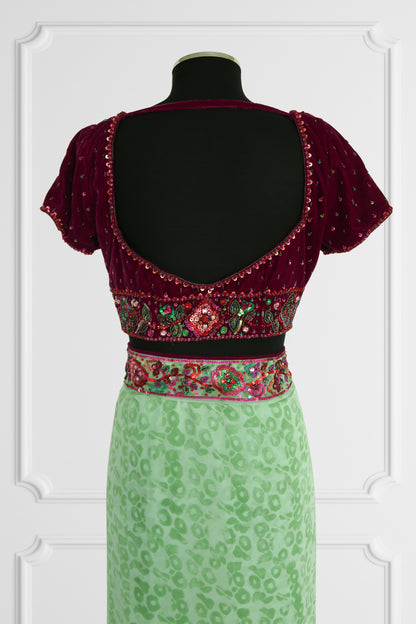 Mint & Maroon Embroidered Saree