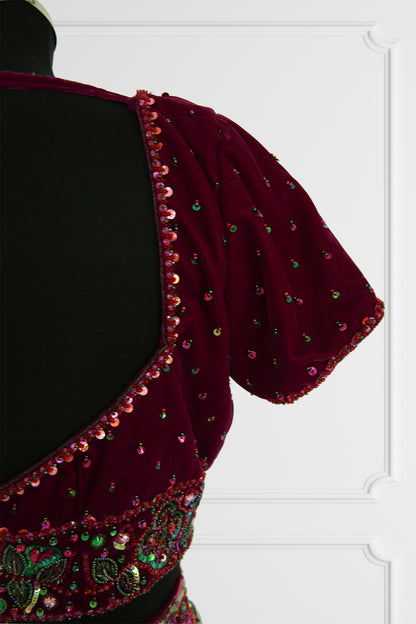 Mint & Maroon Embroidered Saree