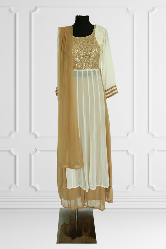 Elegant Beige and Gold Anarkali