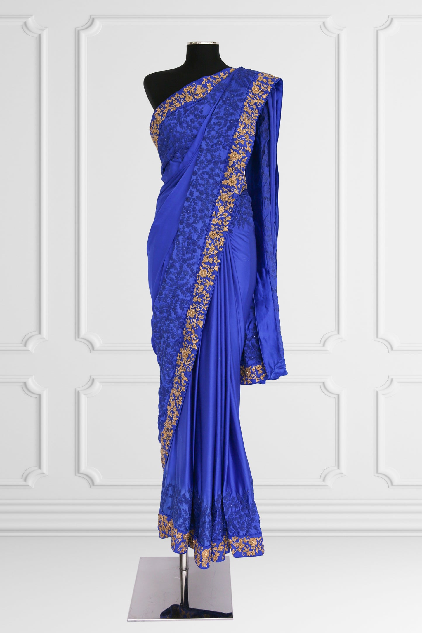 Silk Deep Blue Saree with Gold embroidered Border