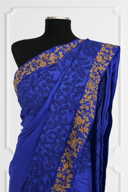 Silk Deep Blue Saree with Gold embroidered Border