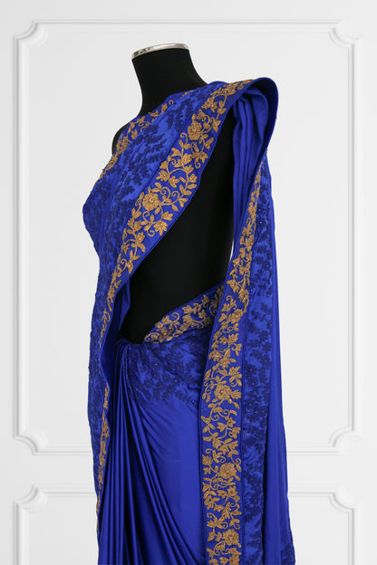 Silk Deep Blue Saree with Gold embroidered Border