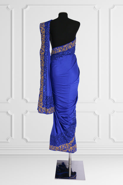 Silk Deep Blue Saree with Gold embroidered Border