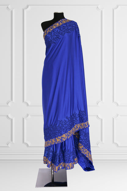 Silk Deep Blue Saree with Gold embroidered Border