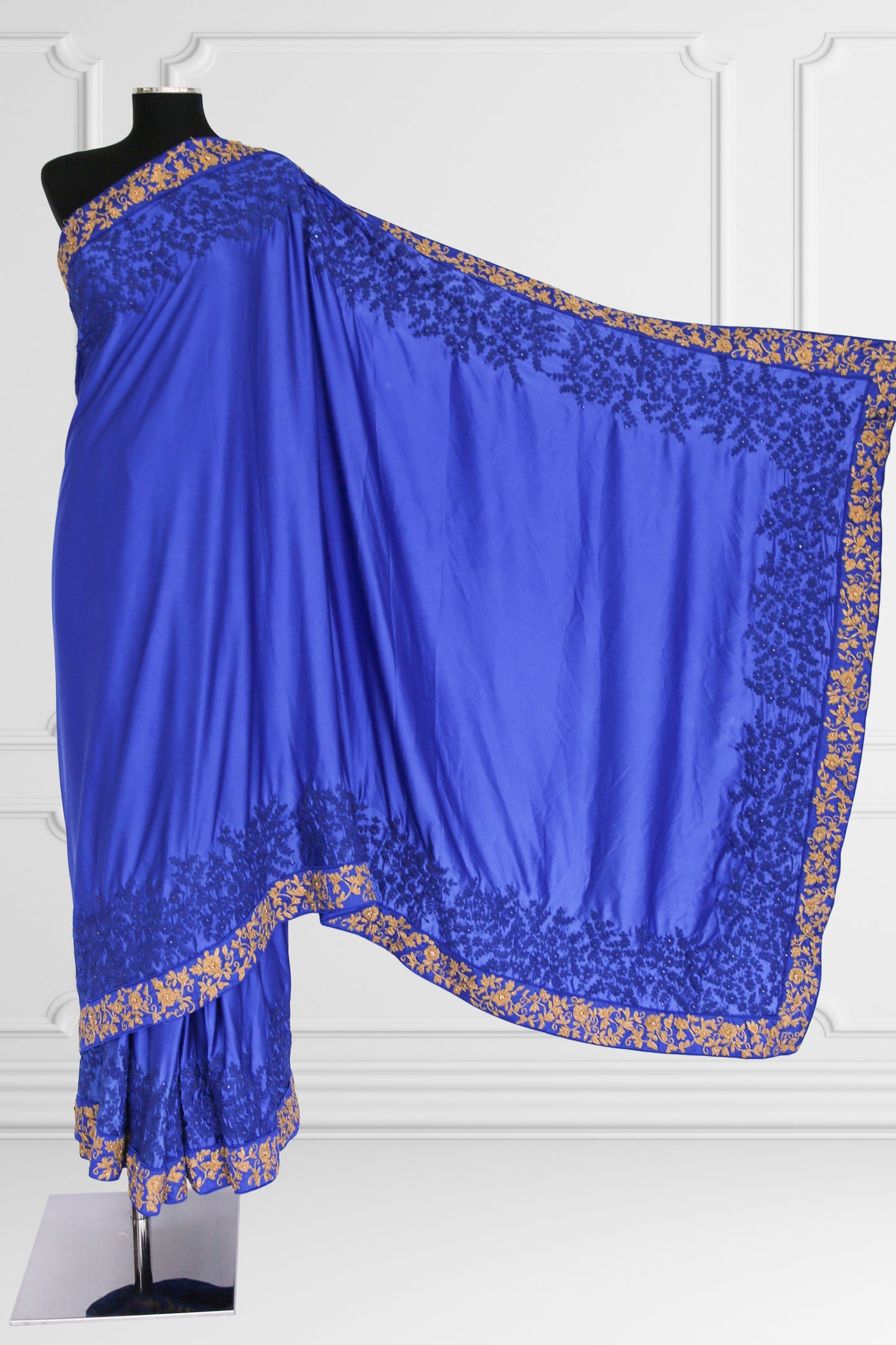 Silk Deep Blue Saree with Gold embroidered Border