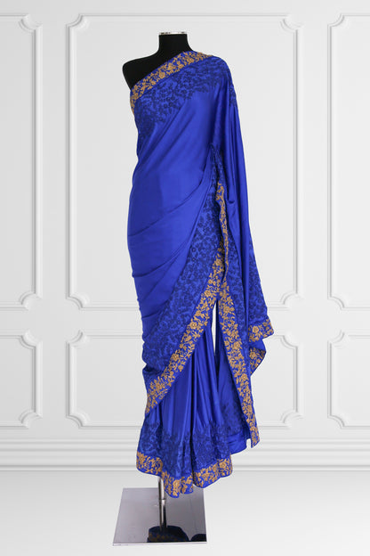 Silk Deep Blue Saree with Gold embroidered Border