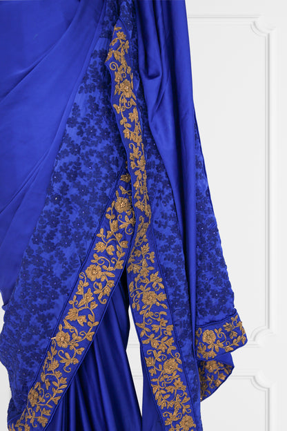 Silk Deep Blue Saree with Gold embroidered Border