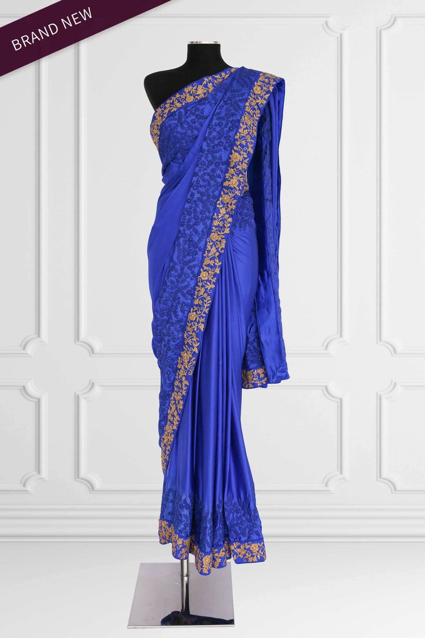 Silk Deep Blue Saree with Gold embroidered Border