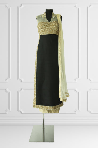 Embroidered Black and Gold Kurta Set