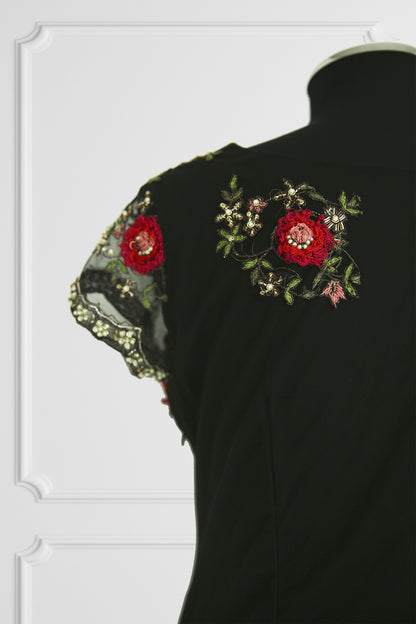 Floral Black & Red Kurta Set