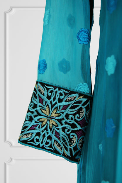 Floral Blue & Black Kurta Set