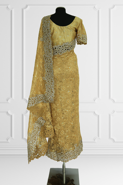 Gold Lace Saree Set