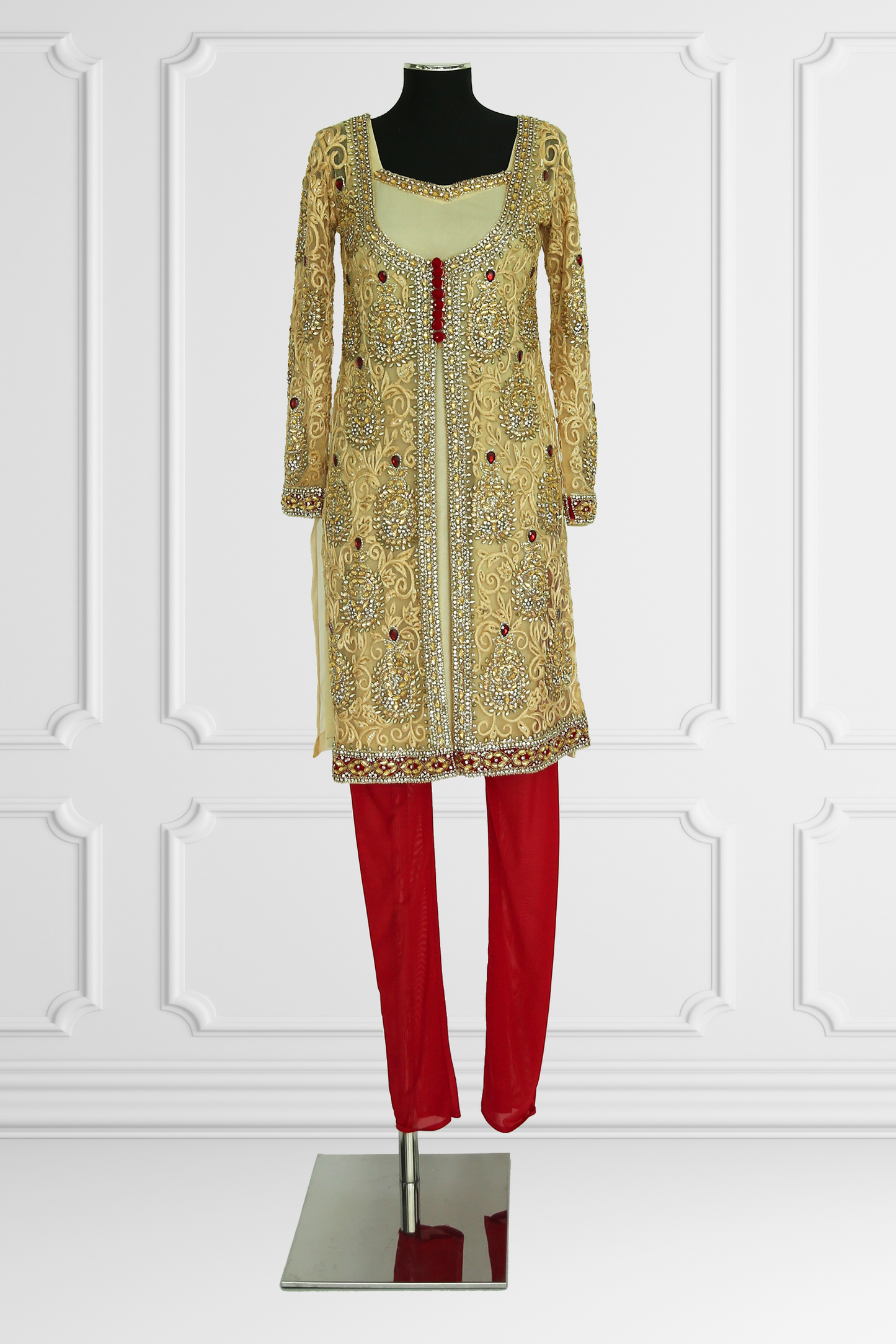 Gold and Red Embroidered Kurta