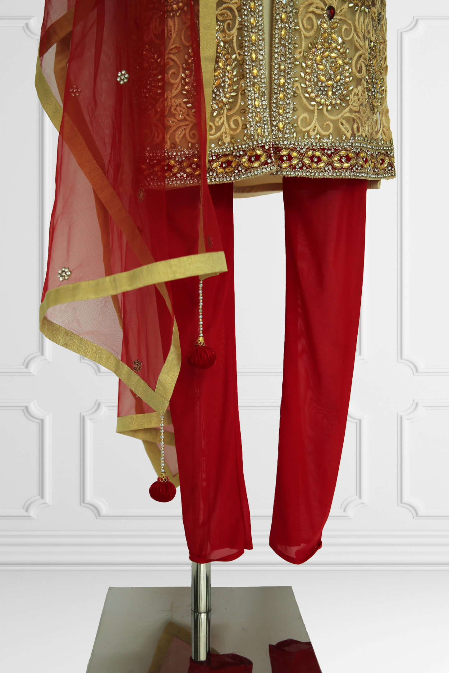 Gold and Red Embroidered Kurta