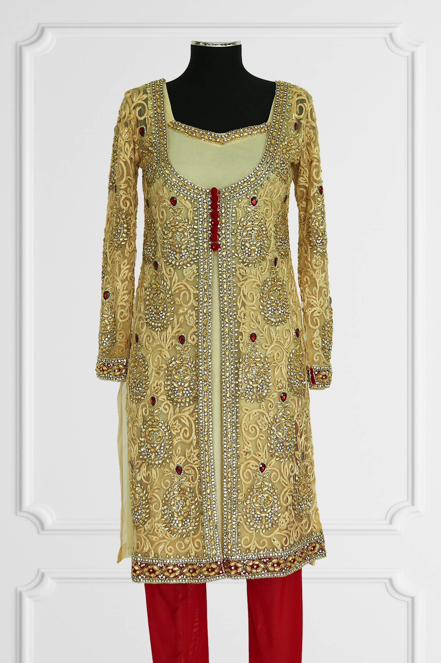 Gold and Red Embroidered Kurta