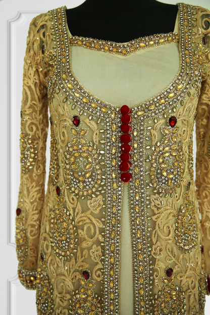 Gold and Red Embroidered Kurta