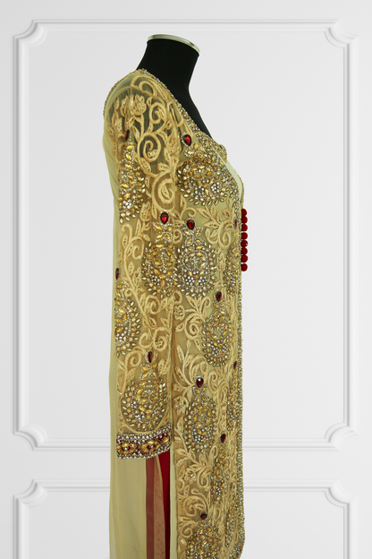 Gold and Red Embroidered Kurta