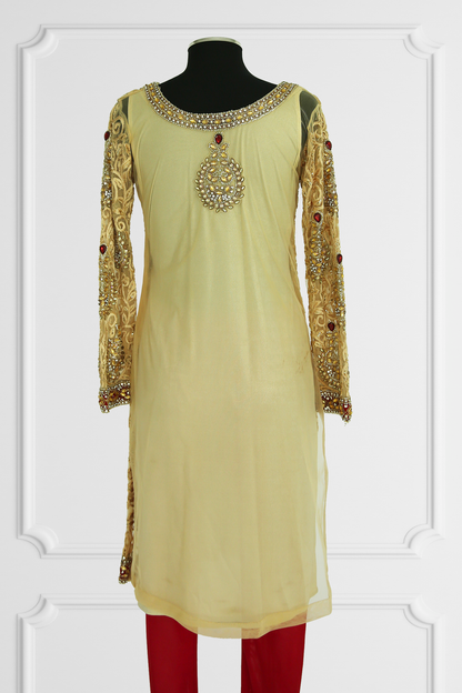 Gold and Red Embroidered Kurta