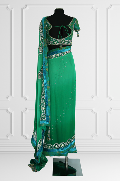 Green Embroidered Saree Set