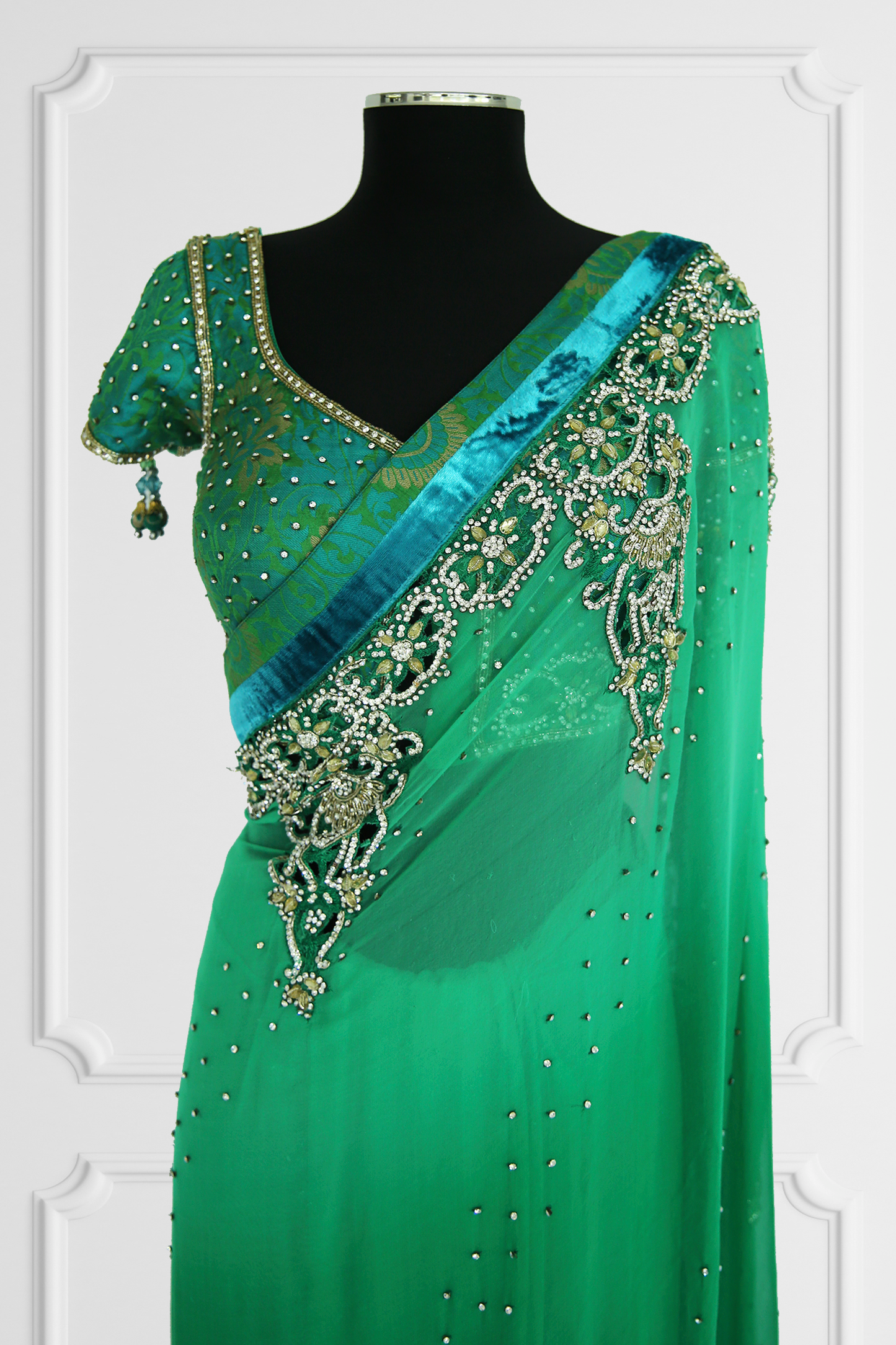 Green Embroidered Saree Set