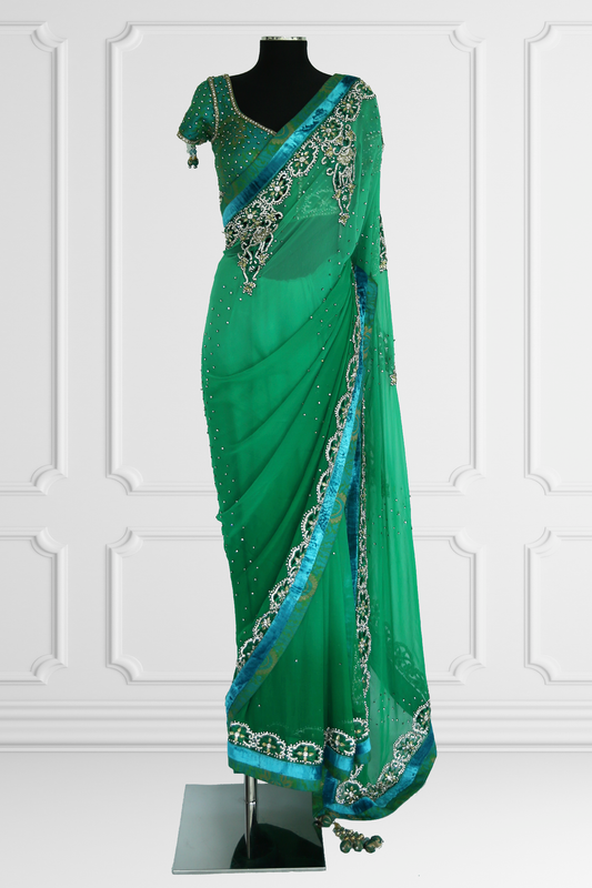 Green Embroidered Saree Set