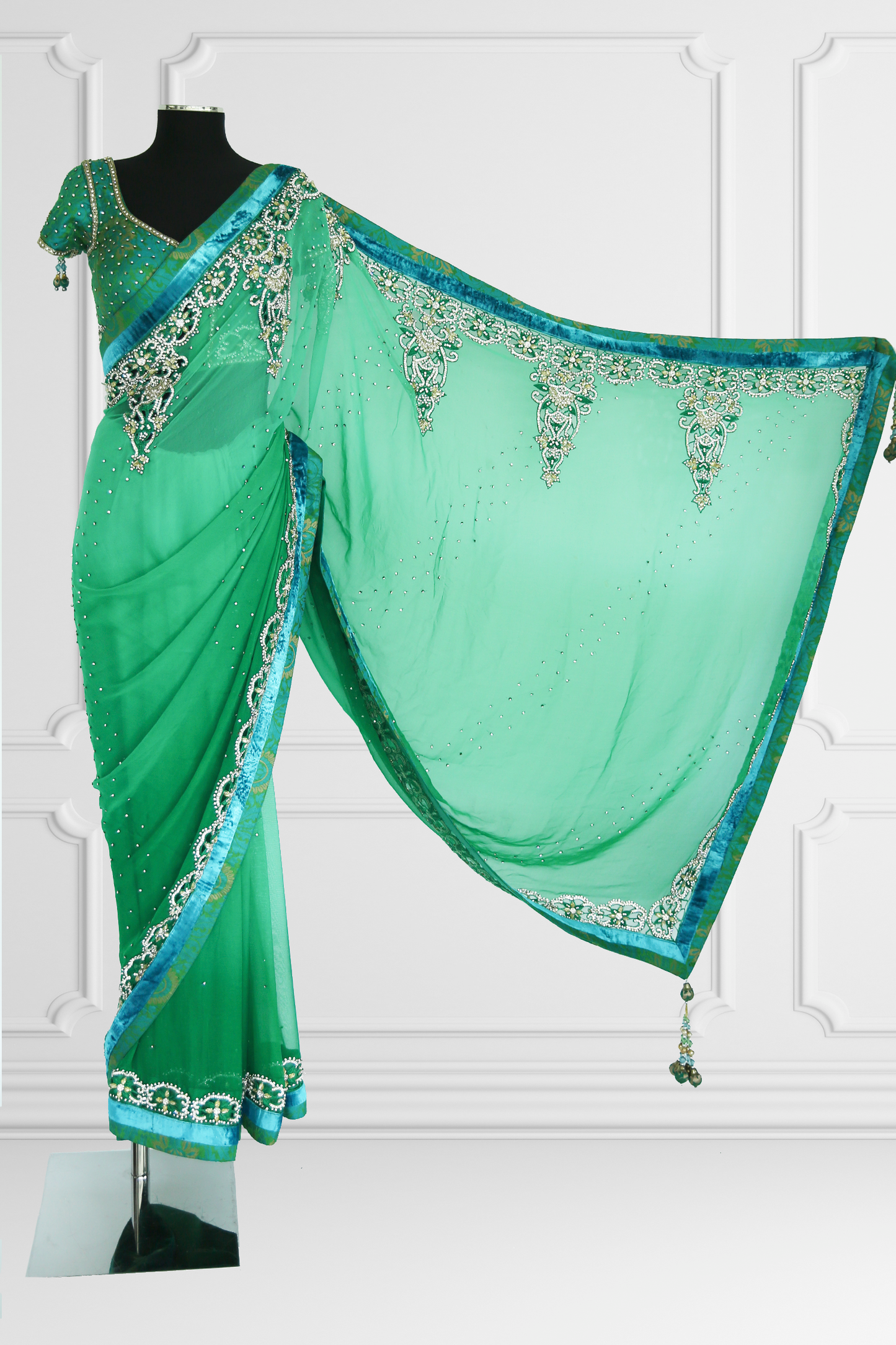 Green Embroidered Saree Set