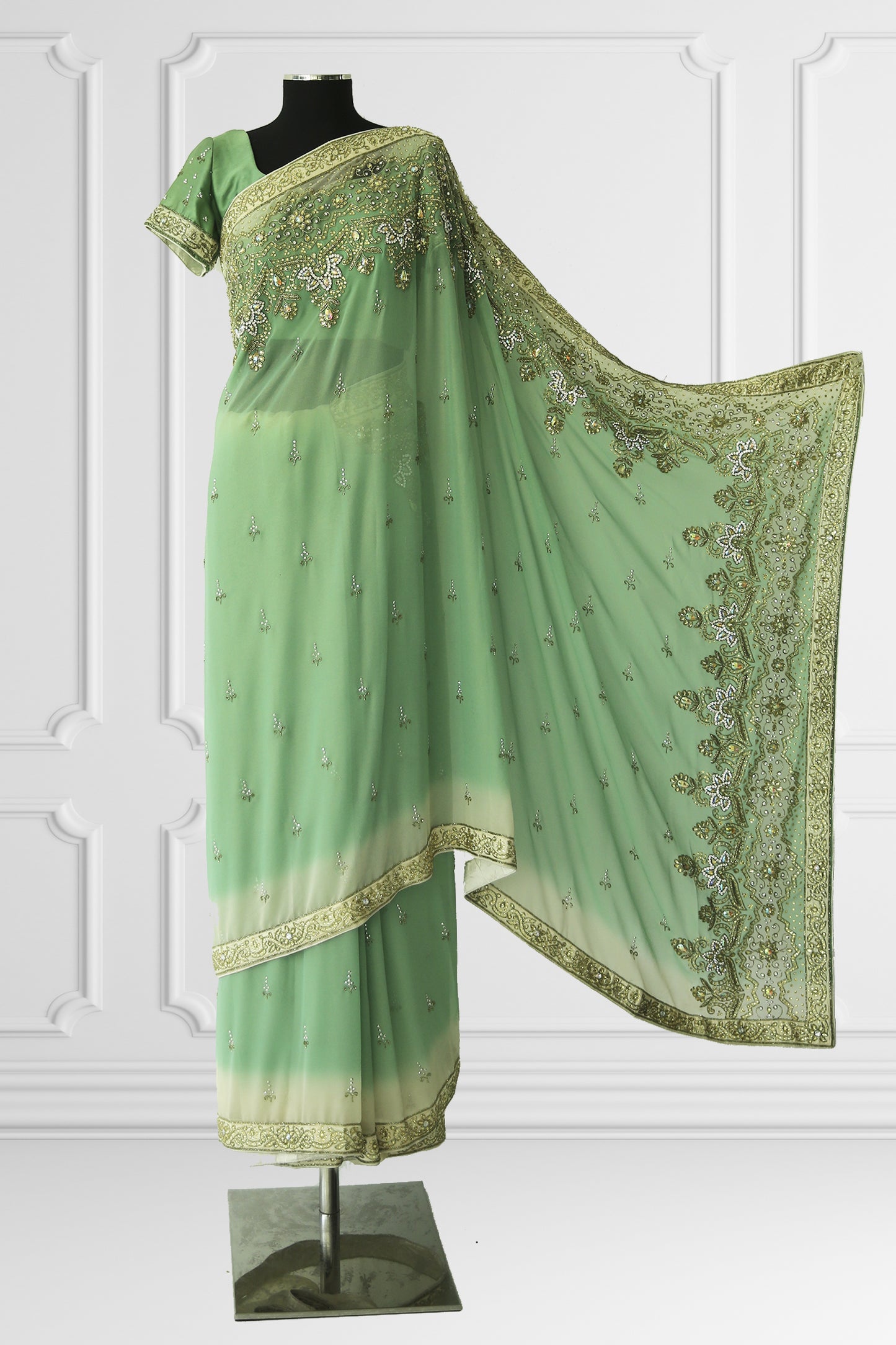 Green Heavy Embroidered Saree Set