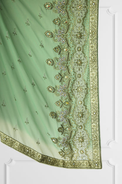 Green Heavy Embroidered Saree Set