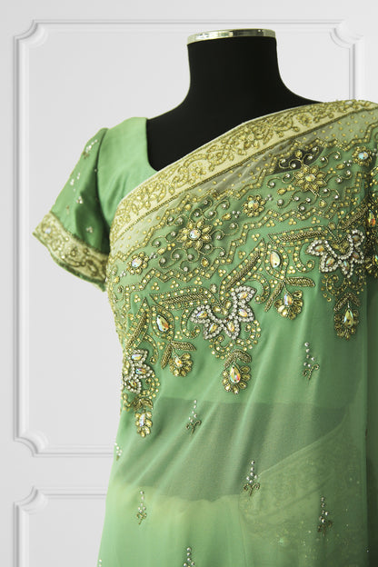 Green Heavy Embroidered Saree Set