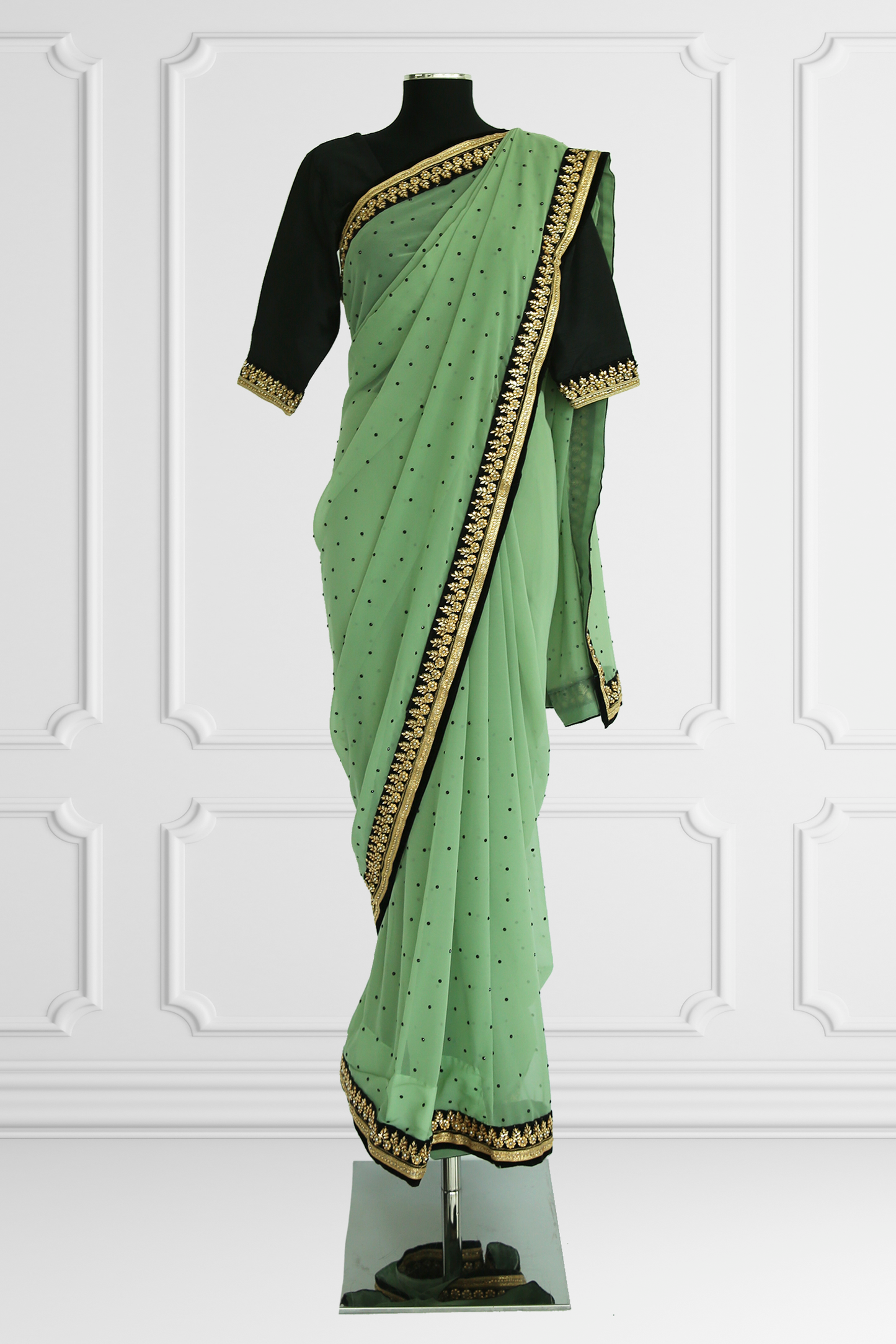 Green and Black Saree Set