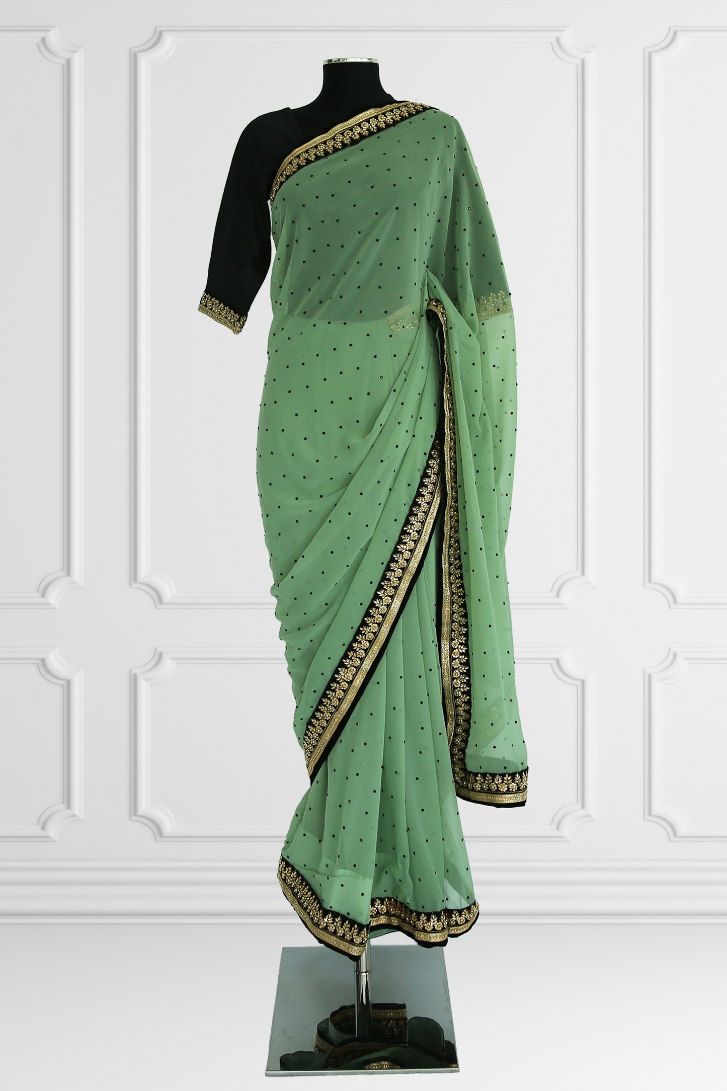 Green and Black Saree Set