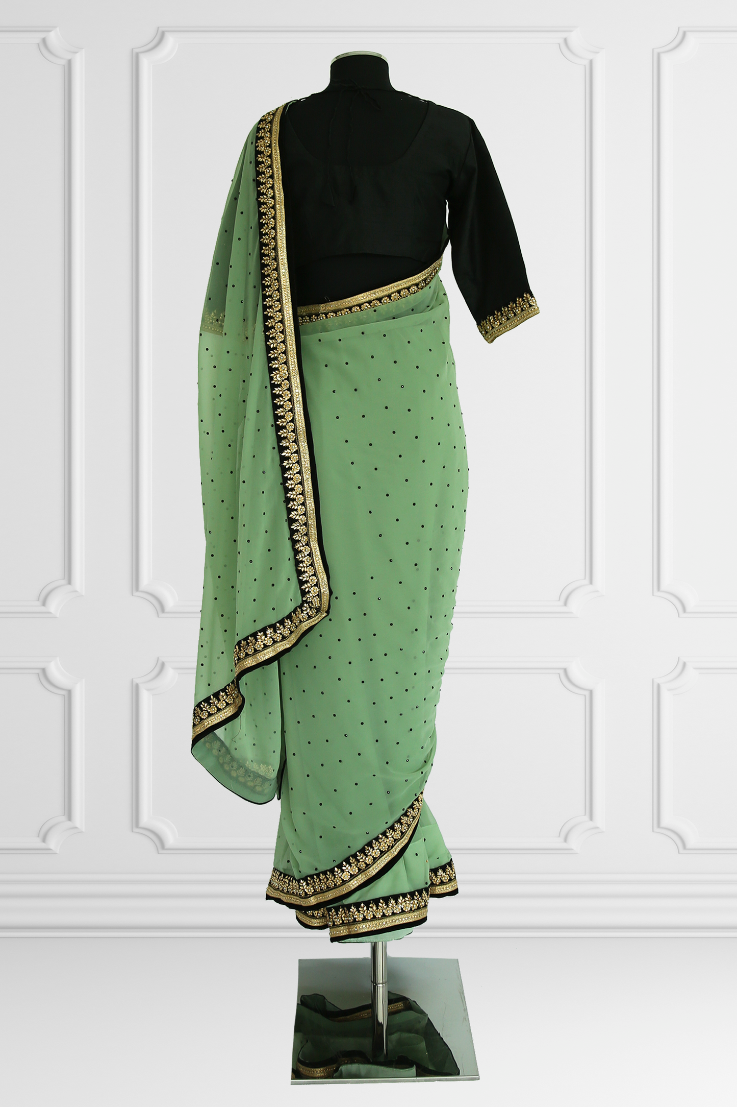 Green and Black Saree Set