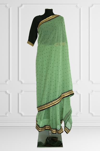 Green and Black Saree Set