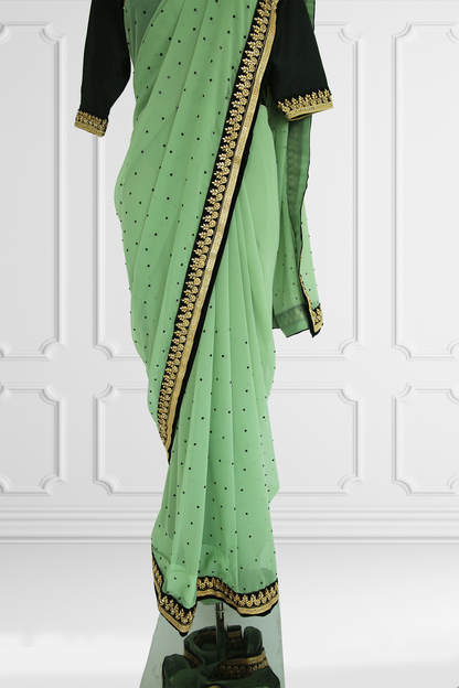 Green and Black Saree Set