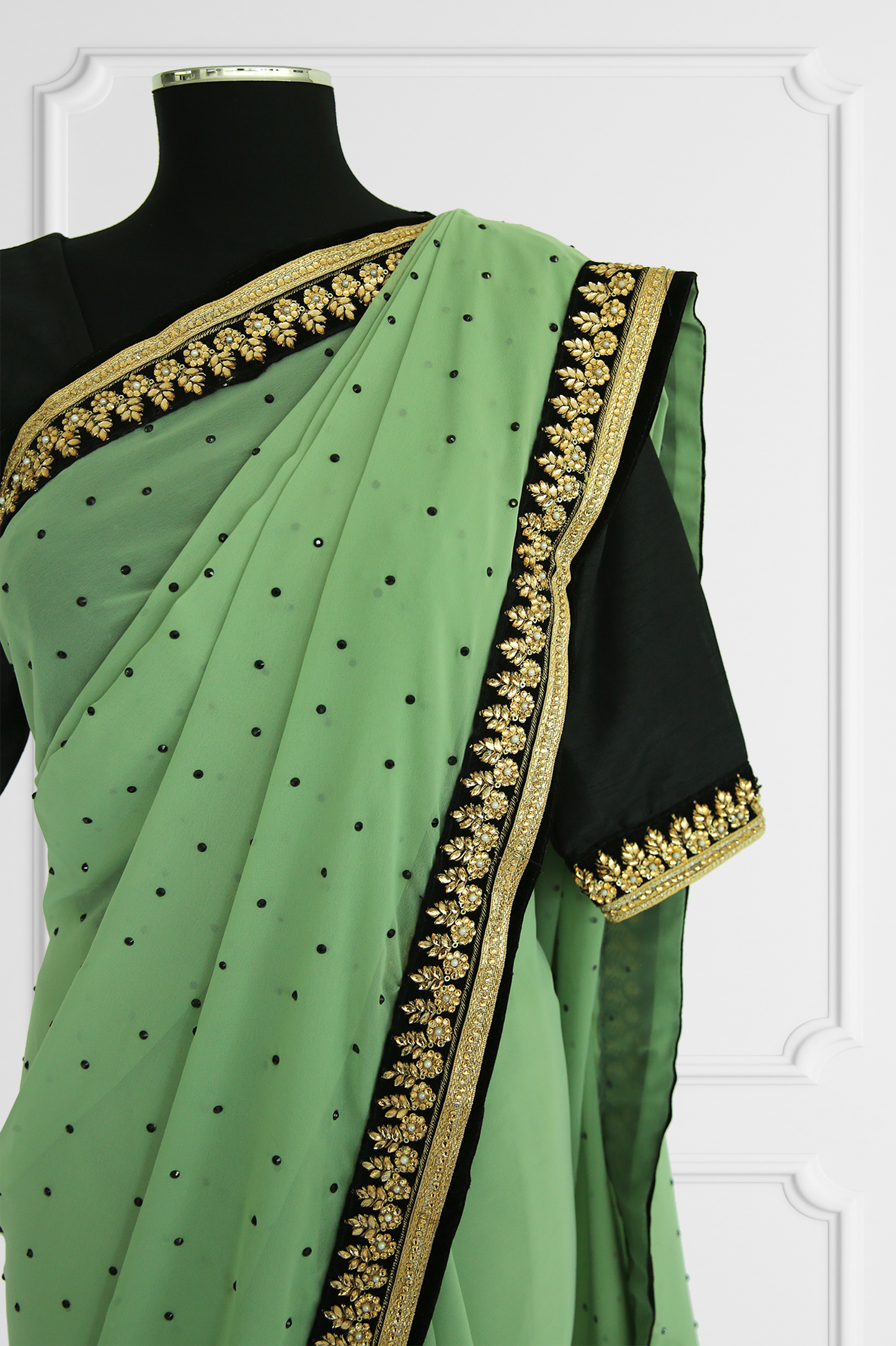 Green and Black Saree Set