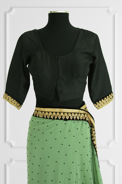 Green and Black Saree Set