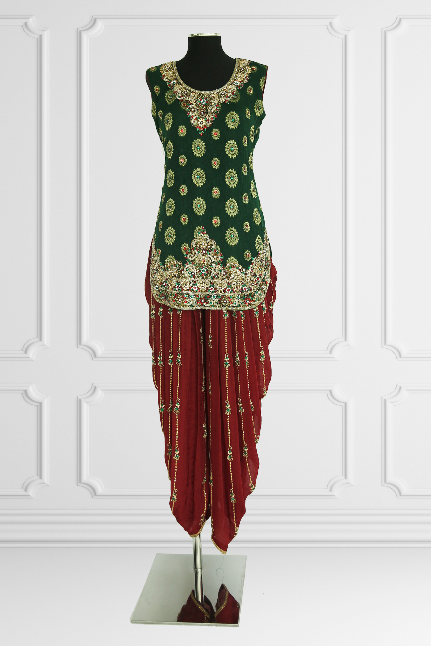 Green and Red Dothi Kurta Set