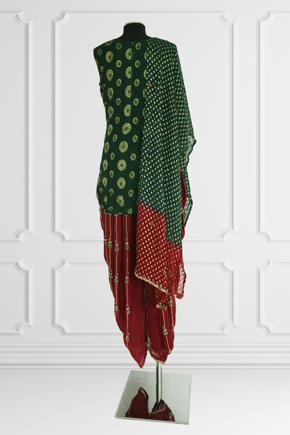 Green and Red Dothi Kurta Set