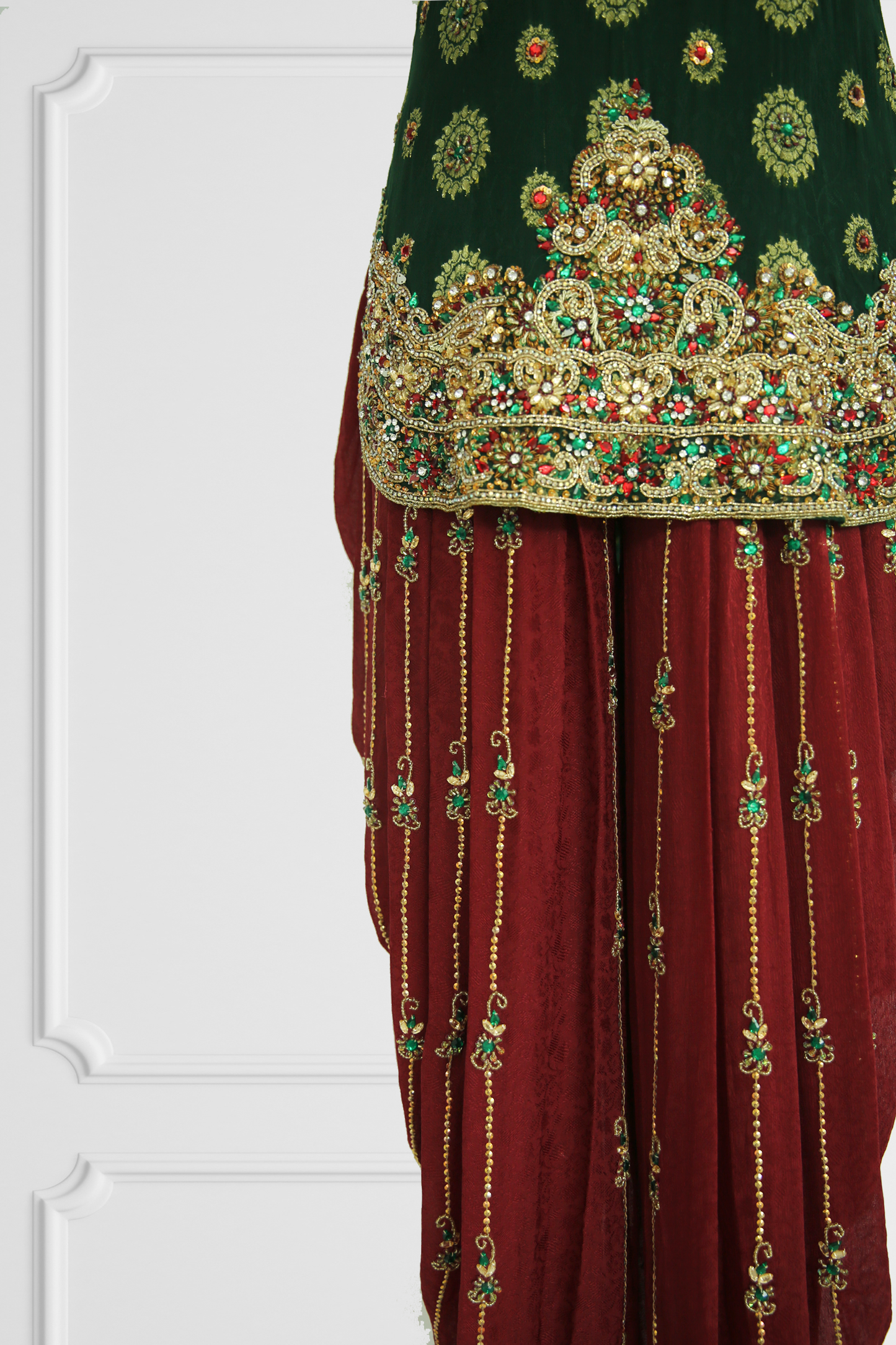 Green and Red Dothi Kurta Set