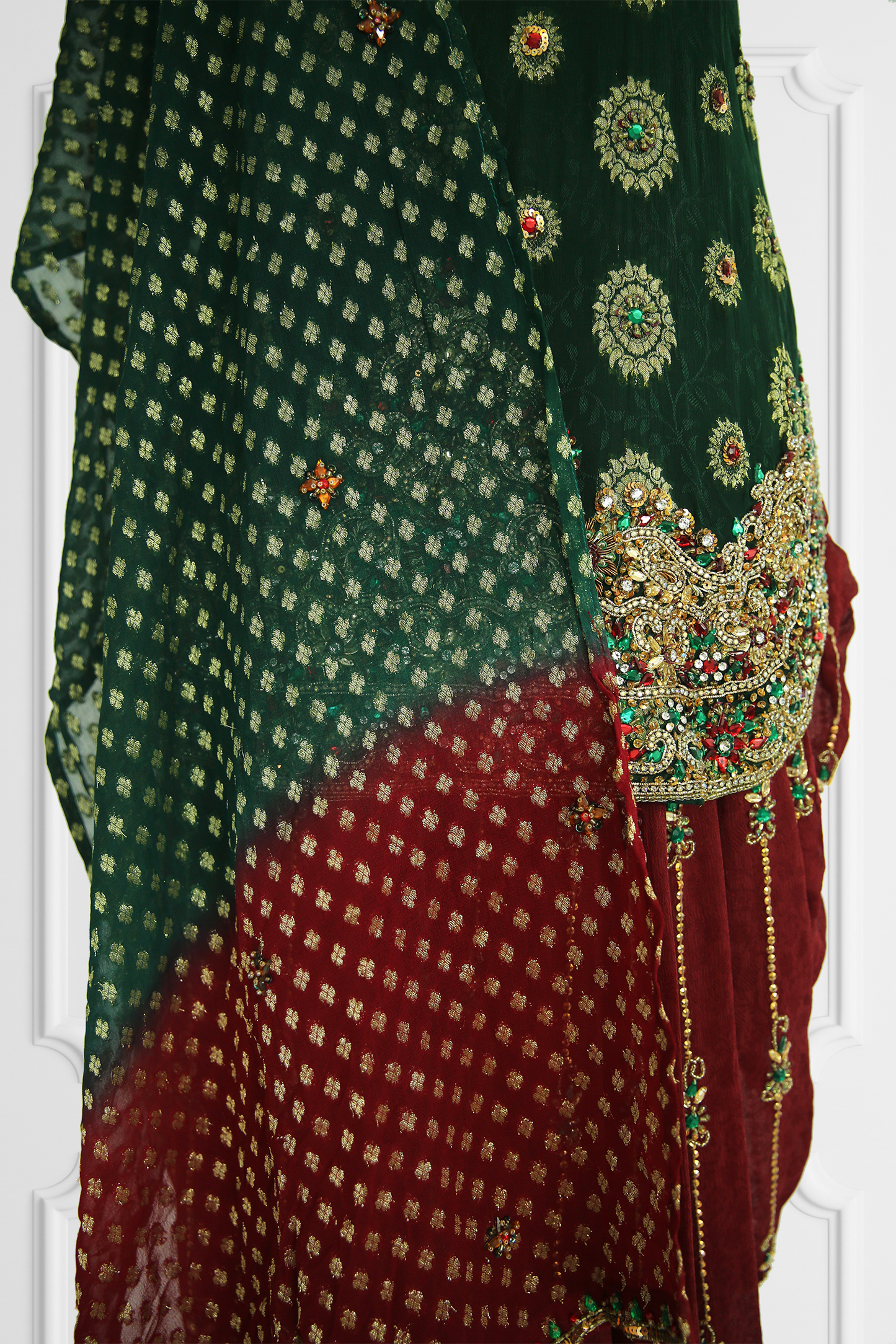 Green and Red Dothi Kurta Set